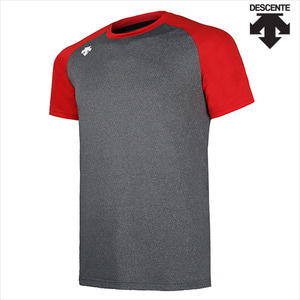 데상트 S7221ZTS04 RED0 배색 스판 BP셔츠(회/빨) 반팔 티셔츠